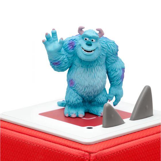 Blue Sully monster figure from Monsters Inc movie on top of red Toniebox.