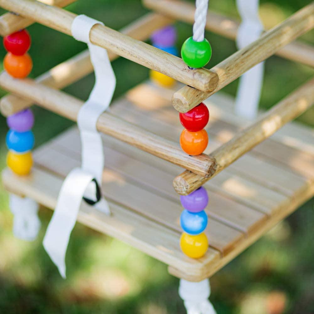 Close-up view of the cradle wooden swing.