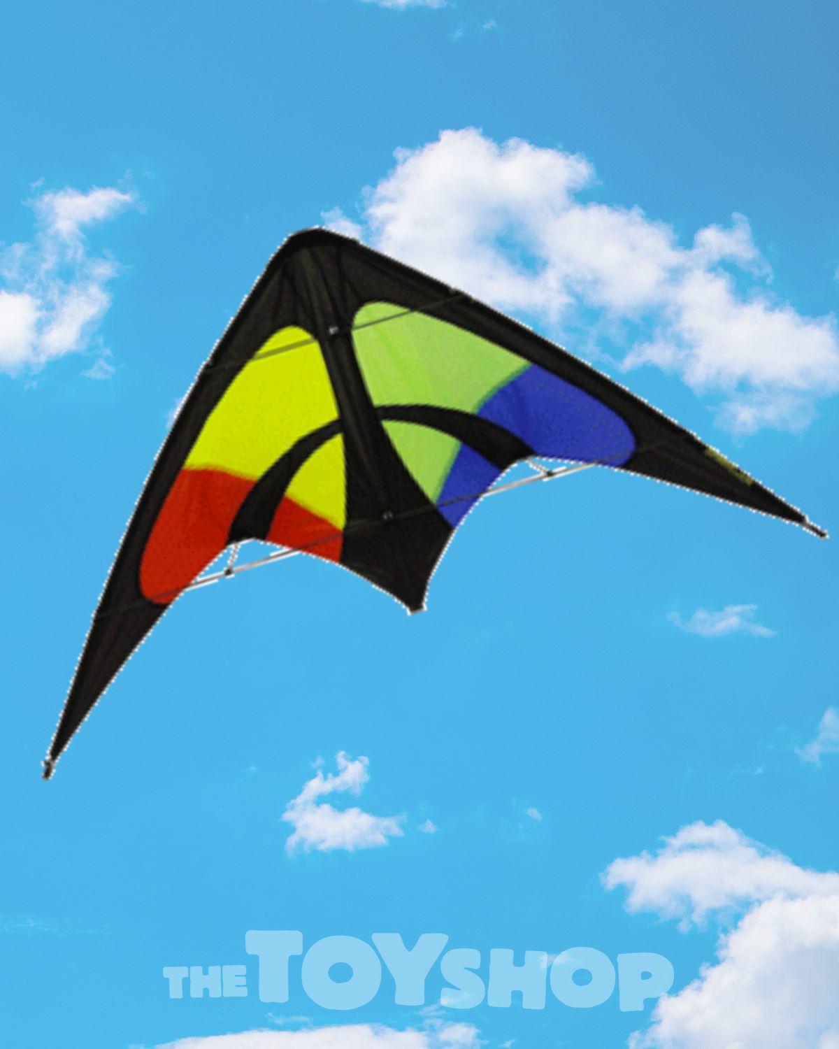 Colourful sport kite. Blue sky background.