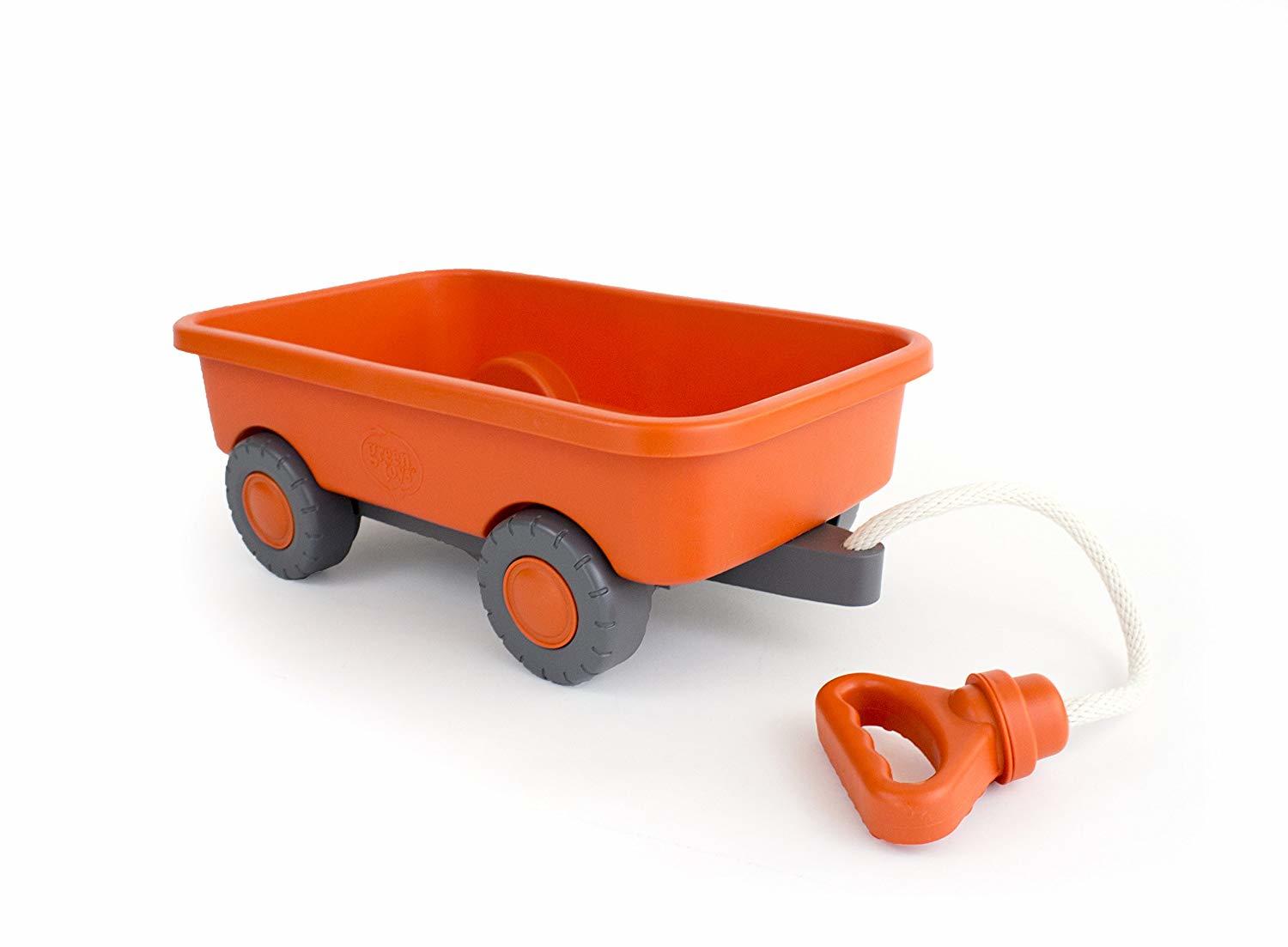 Orange pull-along Wagon made from recycled plastic.