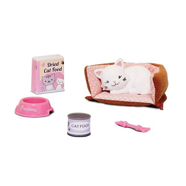 Pandora Cat Doll Accessory with cat bed, cat food, and a cat toy.