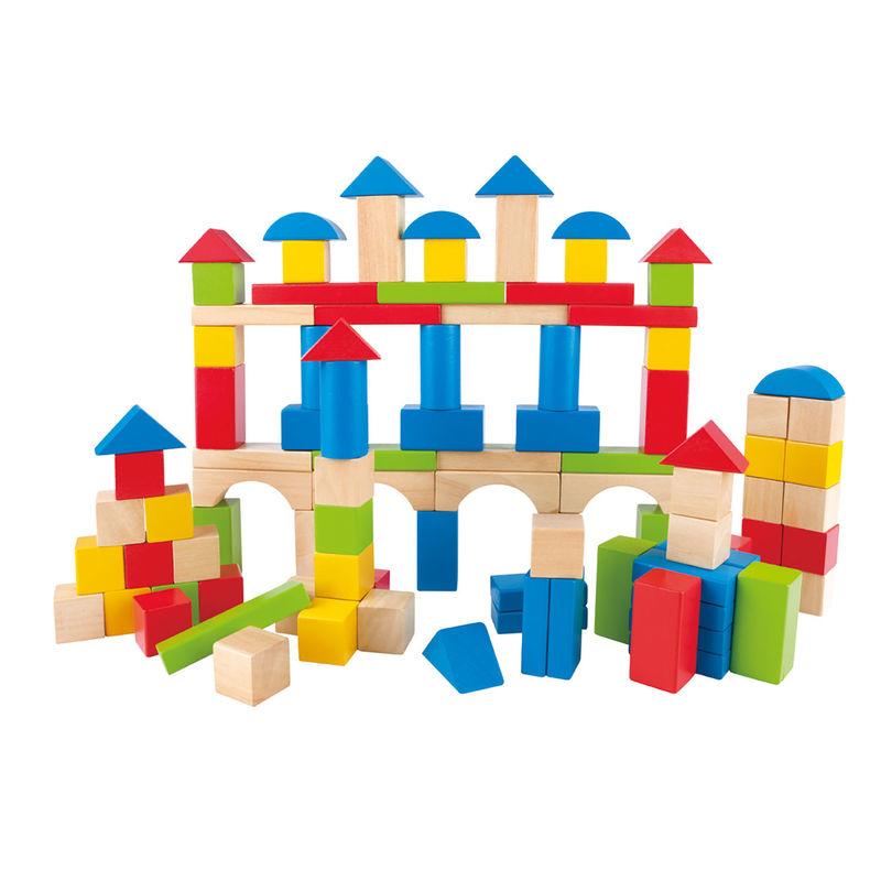 Wooden blocks set up to make a castle