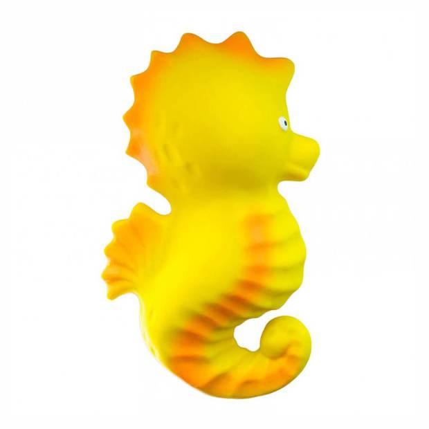 Yellow and orange rubber seahorse.