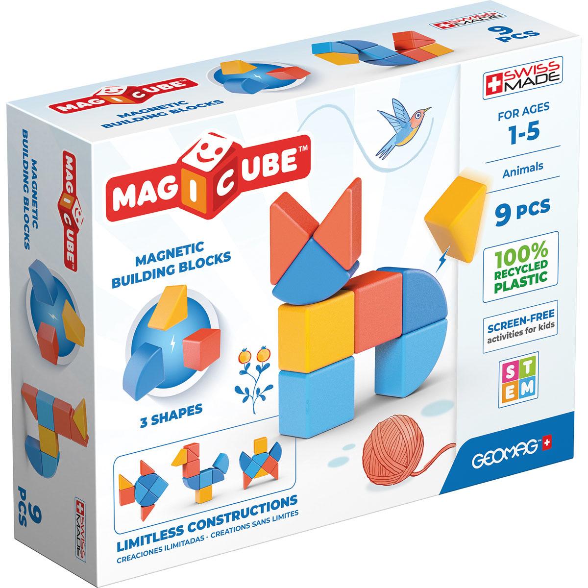 Box containing colourful magnetic shapes.