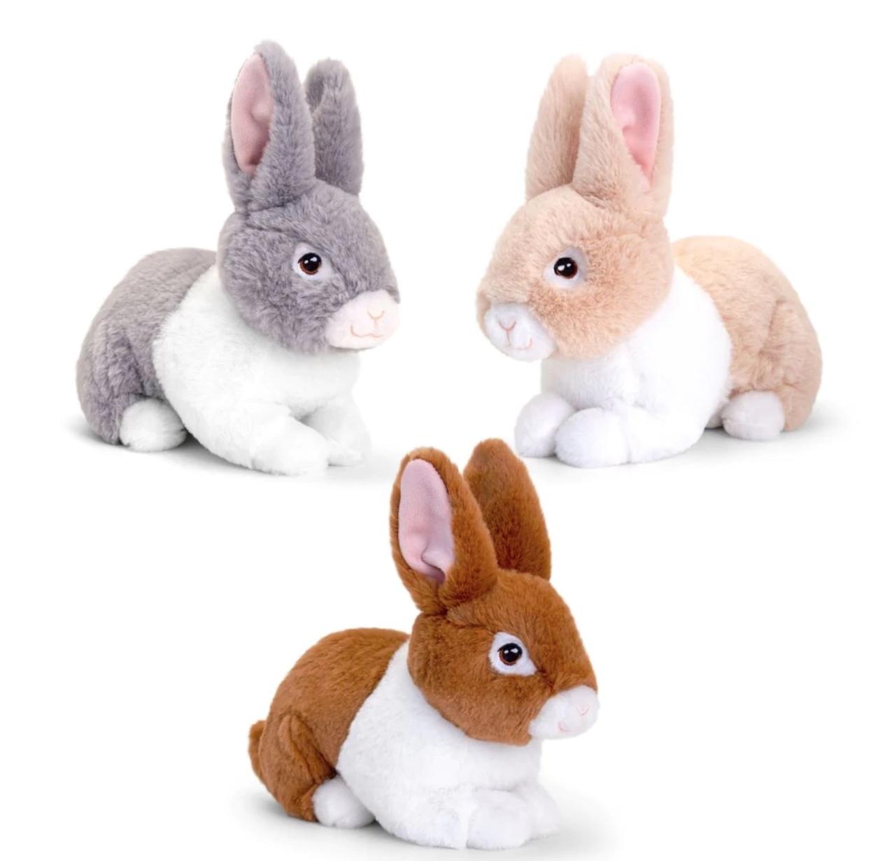 Three plush, cuddly bunny toys.