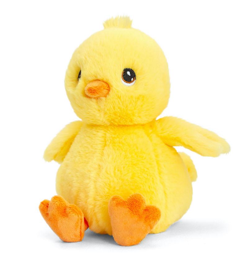 Yellow Easter chick toy. Cuddly, plush toy. White background.