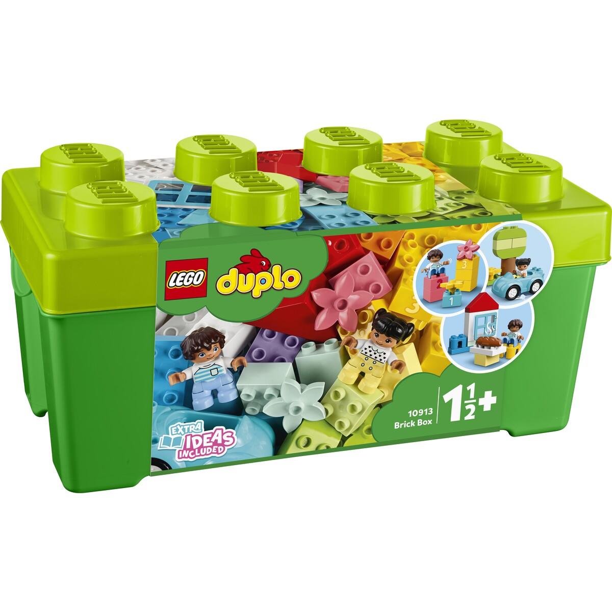 Two-tone green box containing the Duplo pieces.