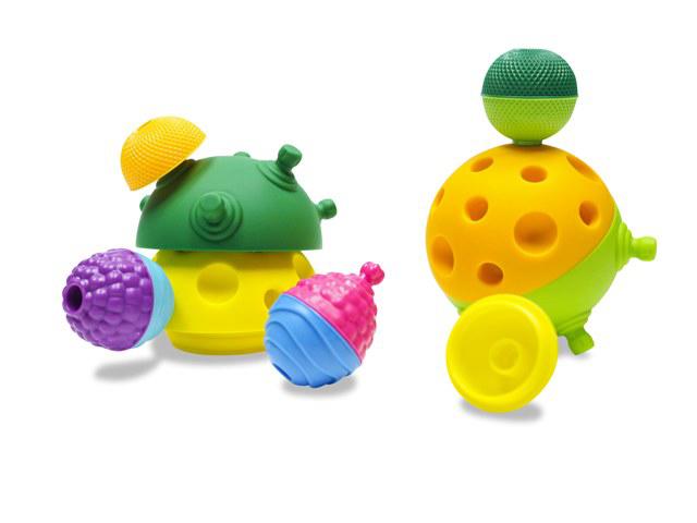 Brightly-coloured sensory play balls.