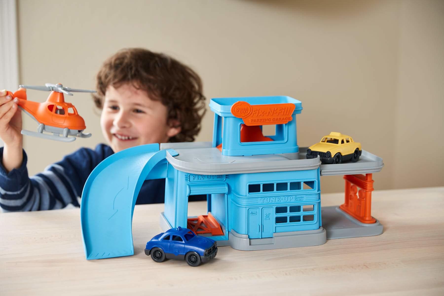 Toy parking garage from Green Toys in manufacturer's packaging.