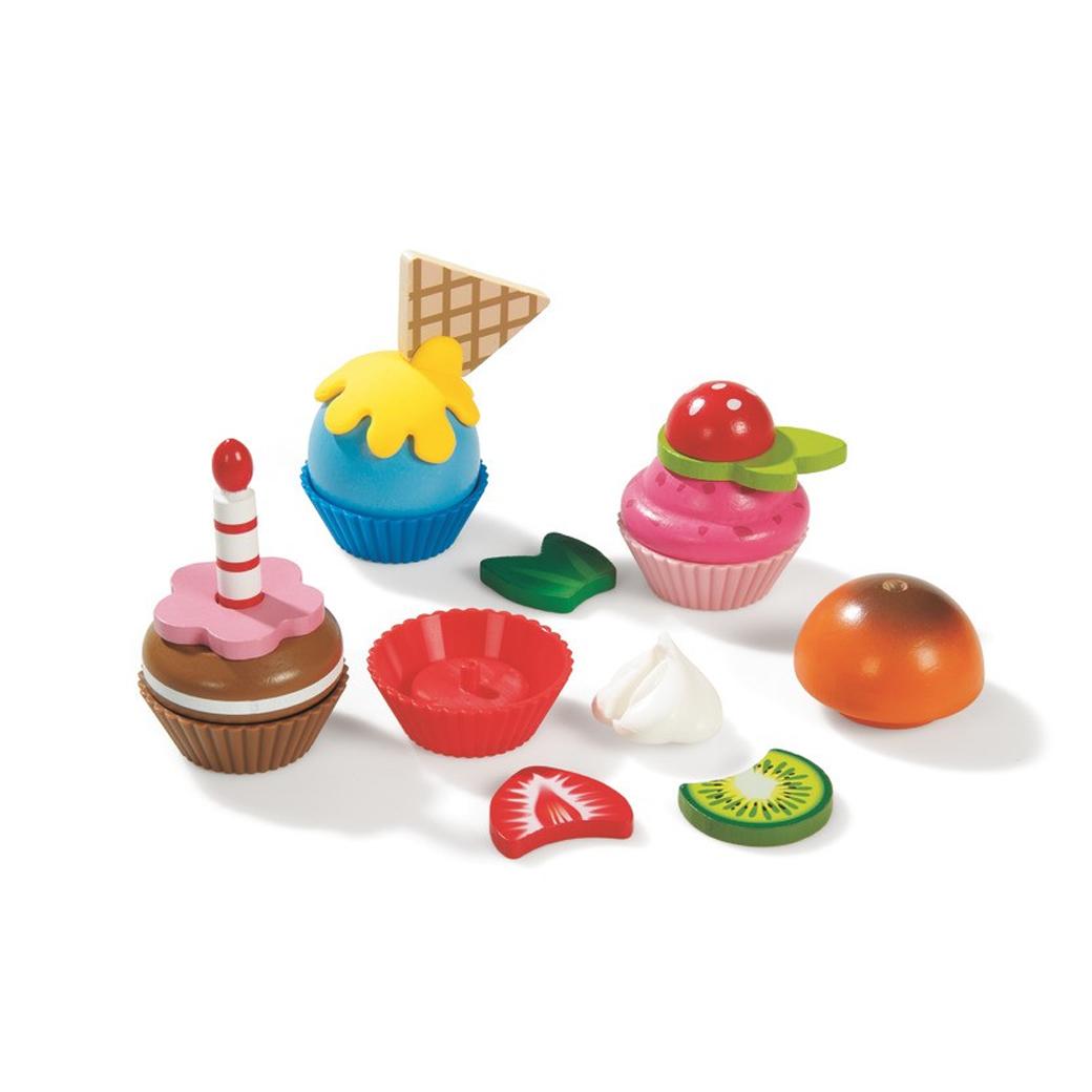 Selection of wooden cupcake pieces