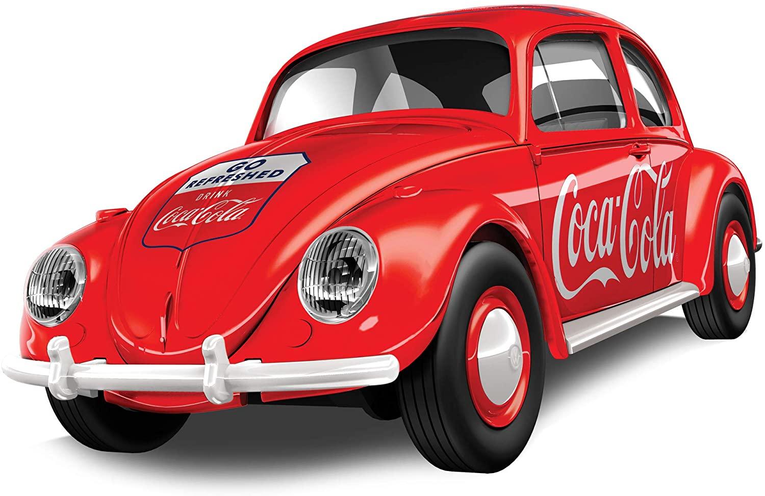 Vintage-look red model Beetle car with Coca-cola branding.