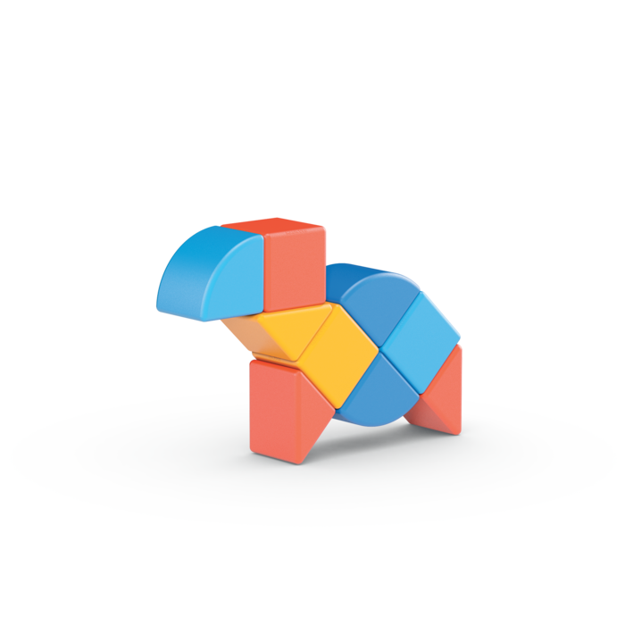 Animal-type shape made up of colourful magnetic pieces.