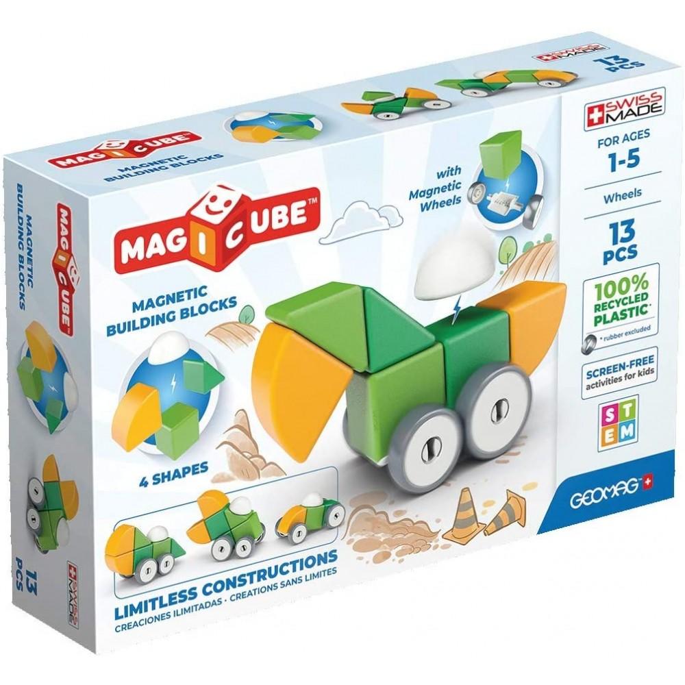 Box containing 13 pieces of colourful magnetic shapes.