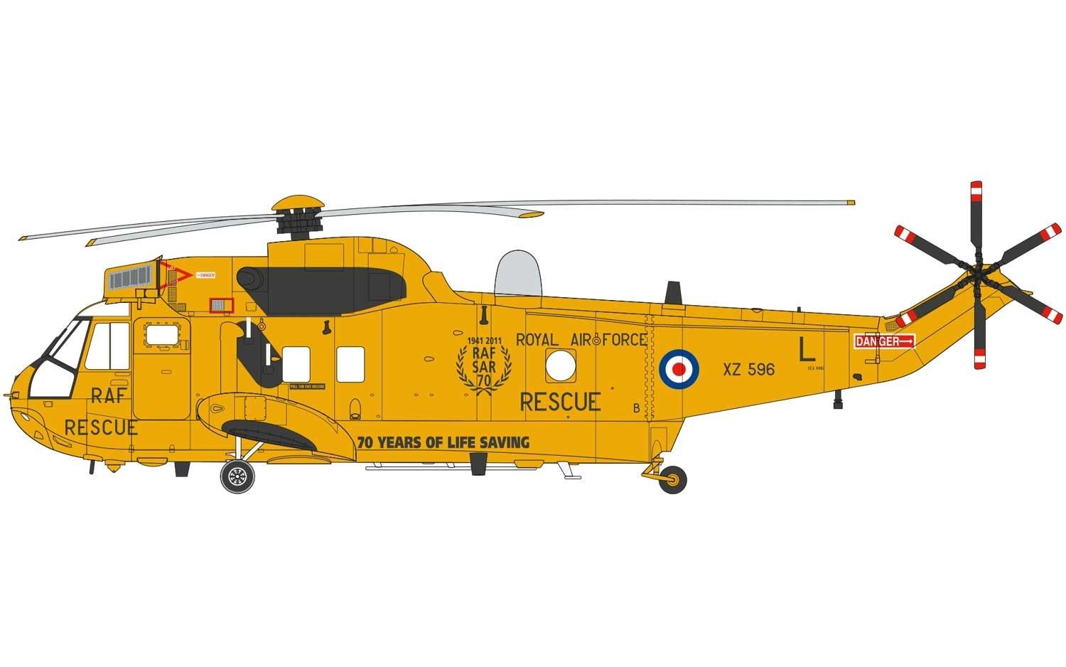 Detailed scale drawing of the Sea King helicopter.