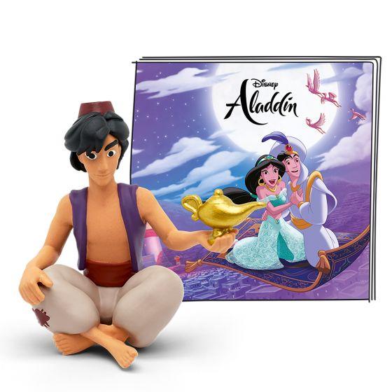 bare-chested Aladdin figure sitting cross-legged in front of the Tonie package.