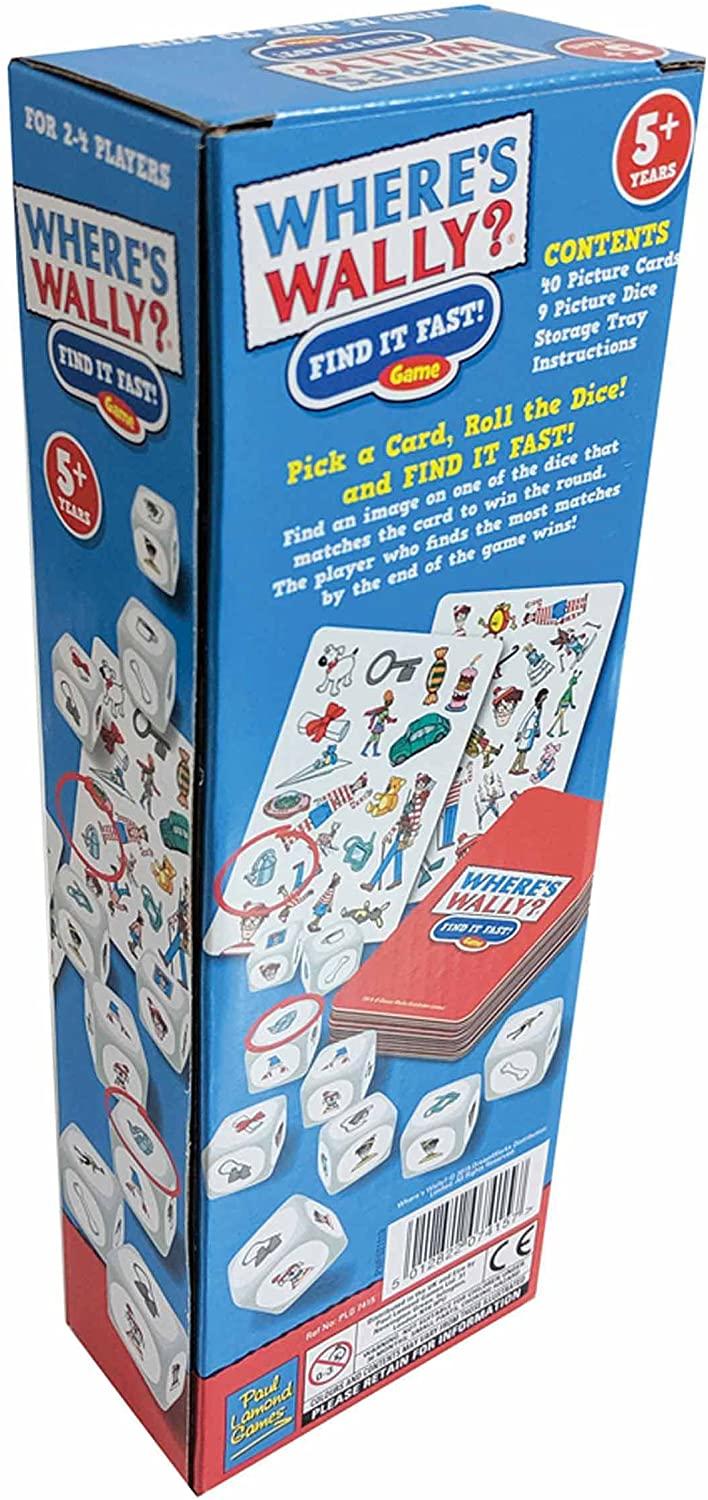 Rear of the tall blue Where's Wally Find it Fast Game box.