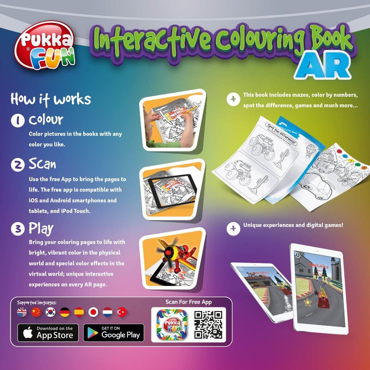 Rear of the colouring pad illustrating how it works with an ipad or tablet.