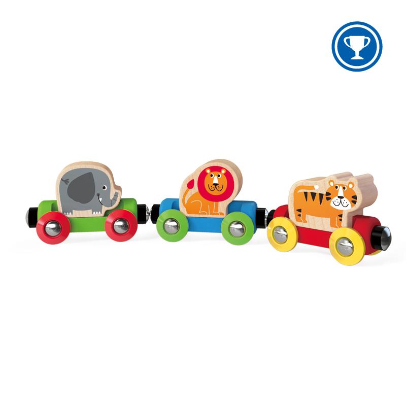 Hape Jungle Train 3 carriages with an elephant, a tiger and a lion.