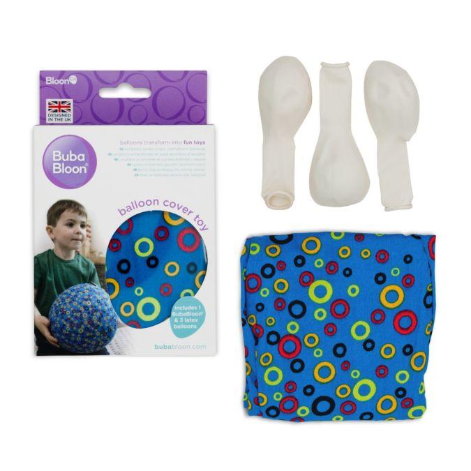 Image showing pack and contents of blue patterned balloon cover and 3 ballons.