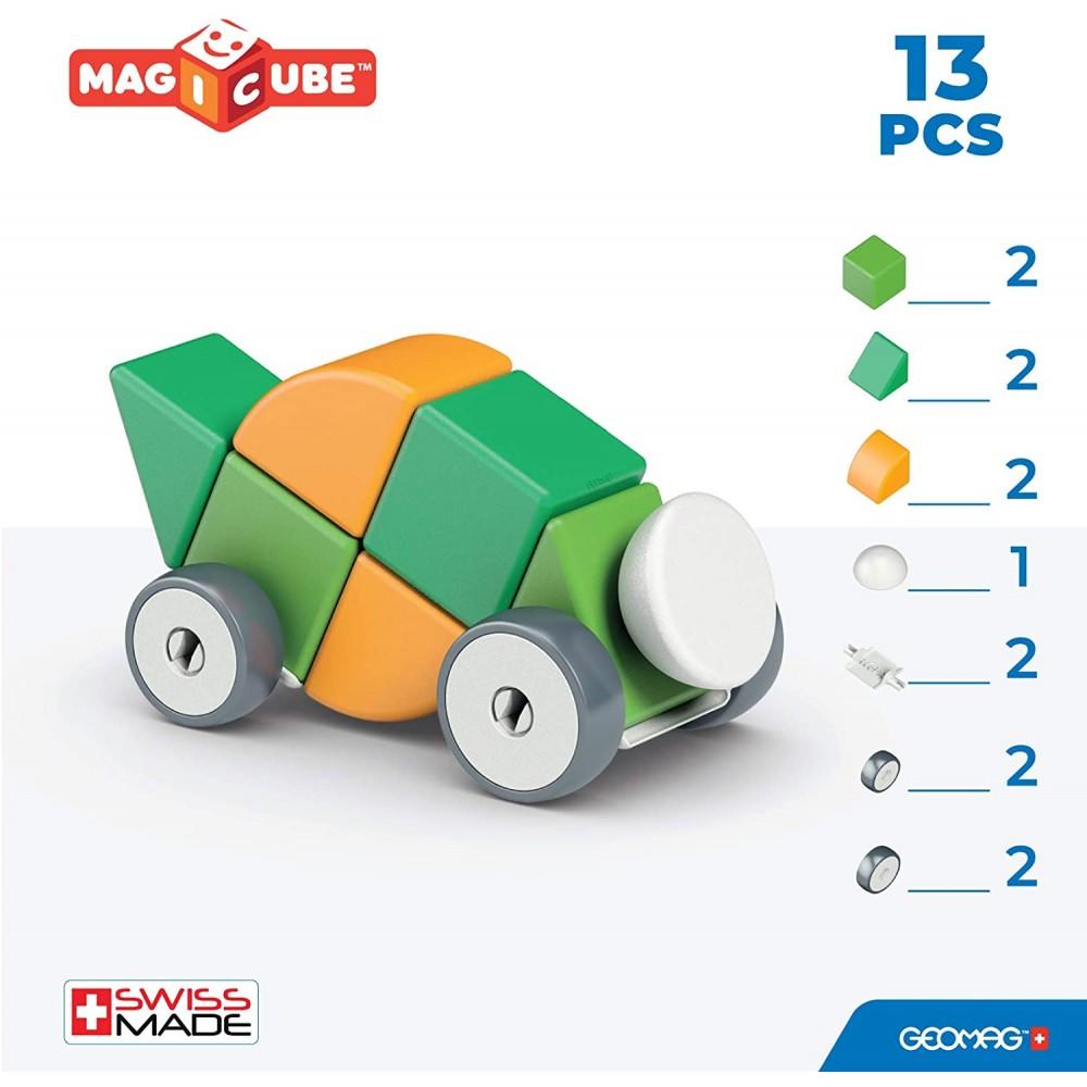 Image showing the 13 pieces that make up the magnetic constructionset.