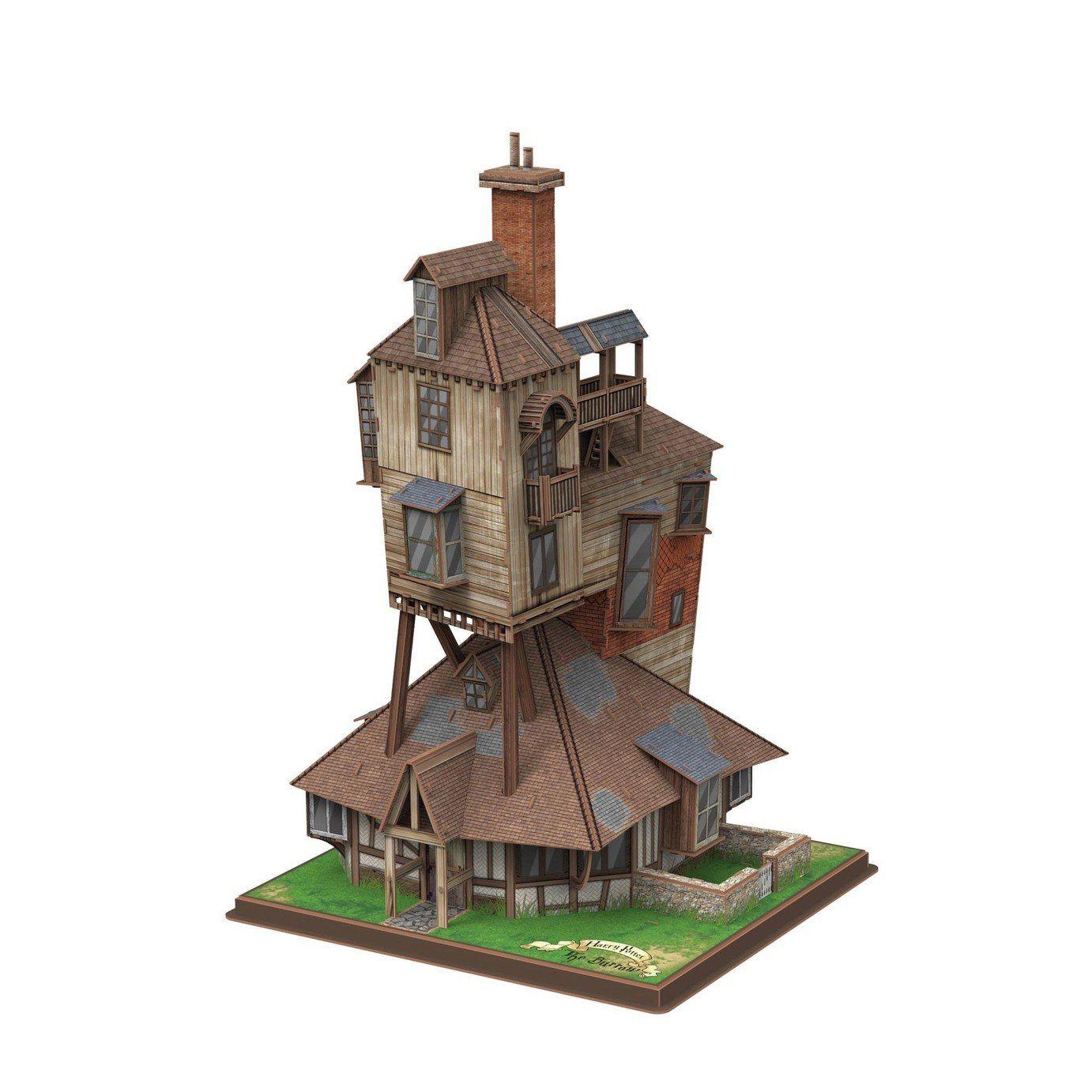 Rickety, multi-level house called The Burrow from Harry Potter movies.