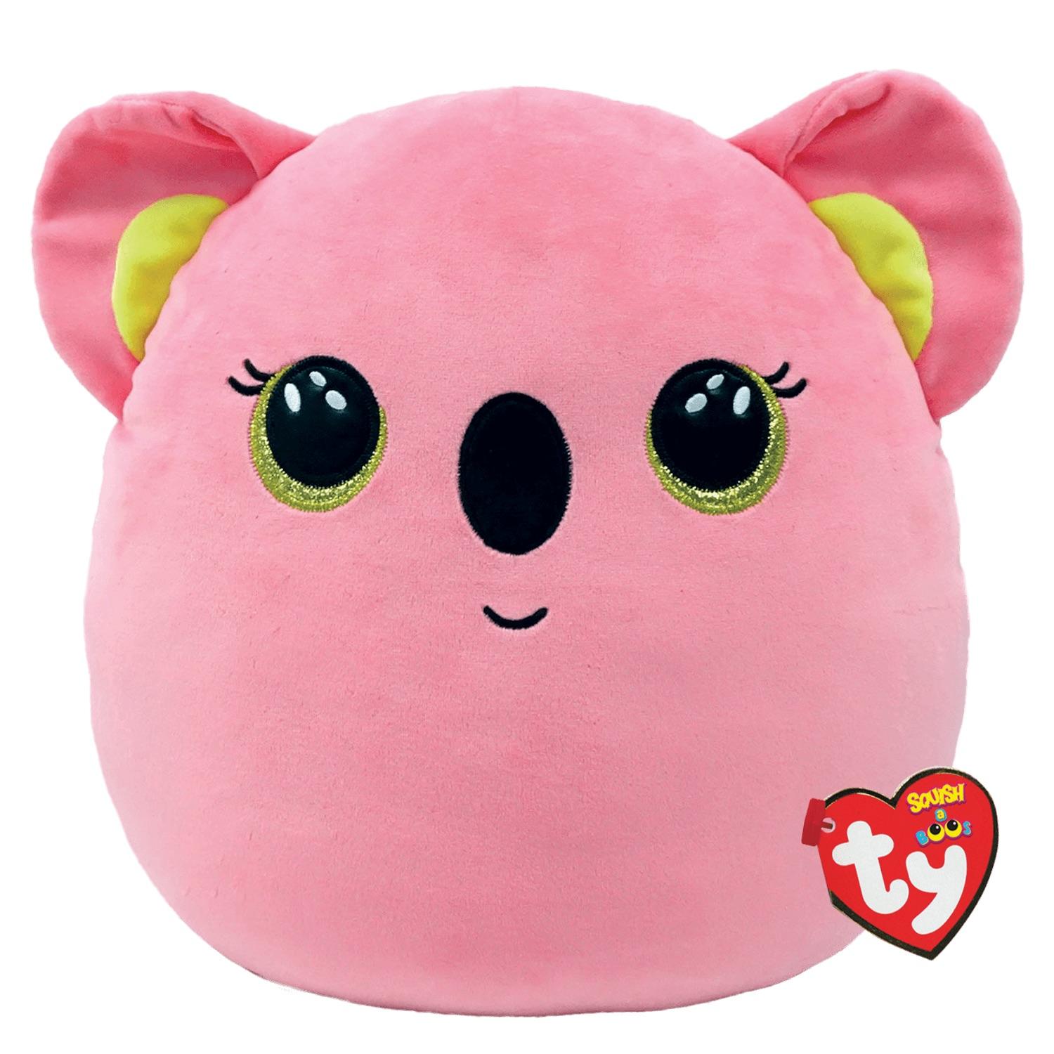 Oval, pink plush toy resembling a koala.