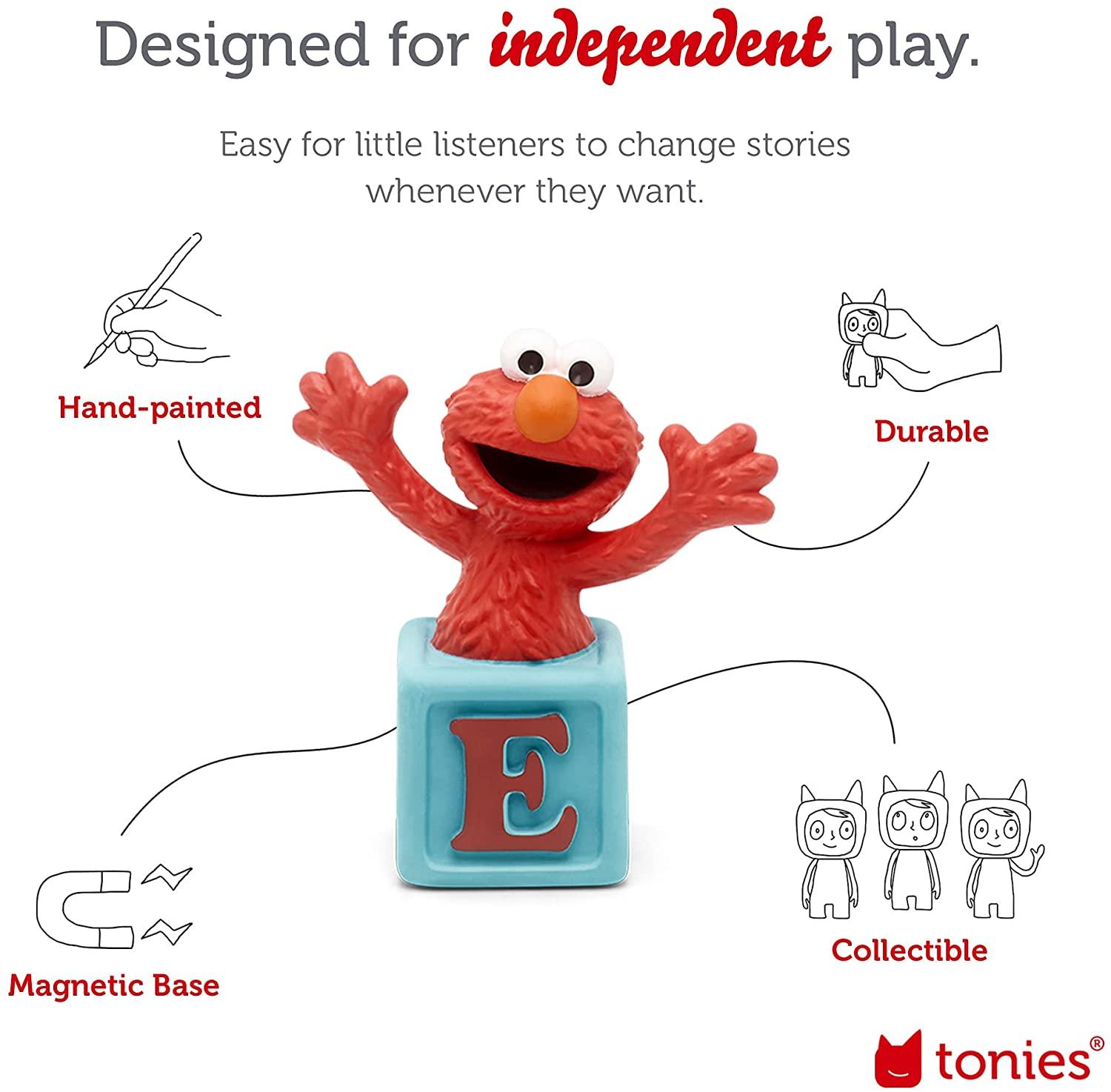 Illustration with Sesame Street Elmo figure showing how Tonies and Tonieboxes work.
