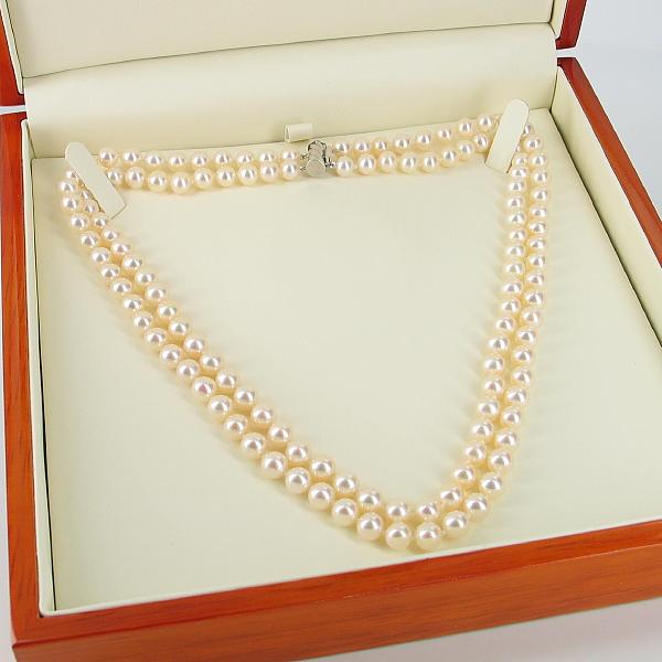 Freshwater Double Strand Pearl Necklace 6.5-7mm With 14K White Gold