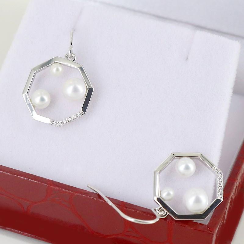 Sterling Silver 3-5.5mm Round Pearl Earrings With Cubic Zirconia