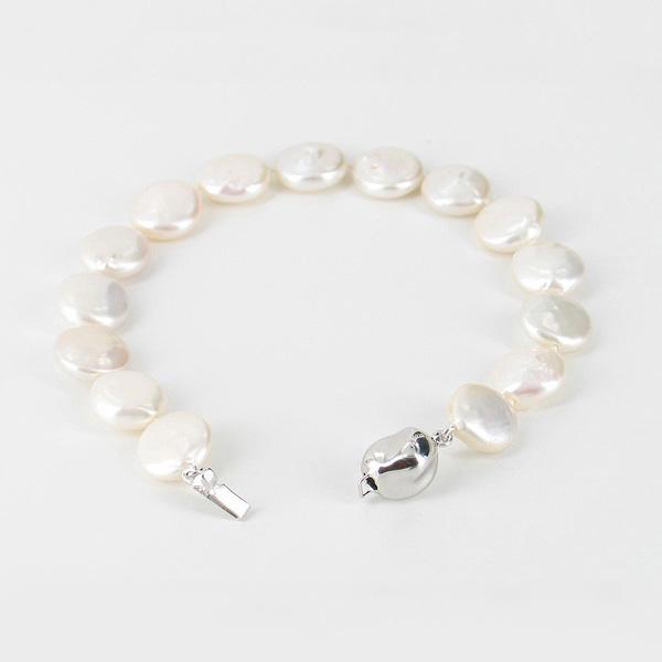 Freshwater Coin Pearl Bracelet 11-11.5mm With Sterling Silver