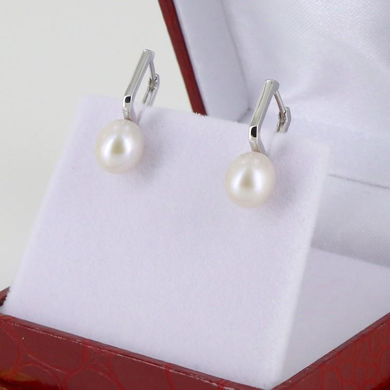 Oval 8-8.5mm Pearl 'Huggie' Hoop Earrings, Sterling Silver