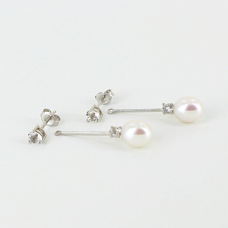 White 7-7.5mm AAA Drop Pearl & White Topaz Earrings, 9K White Gold