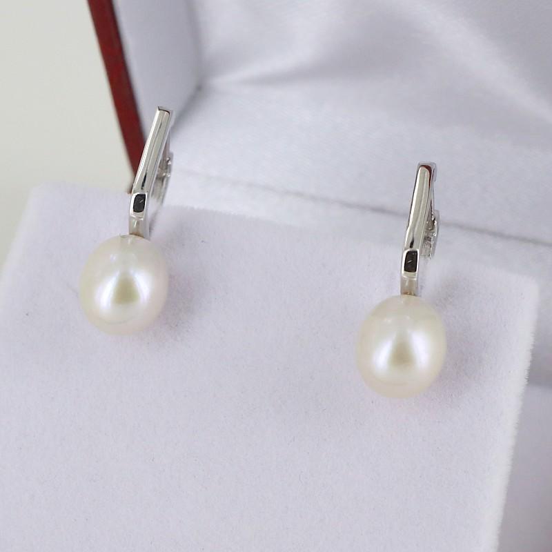 Oval 8-8.5mm Pearl 'Huggie' Hoop Earrings, Sterling Silver