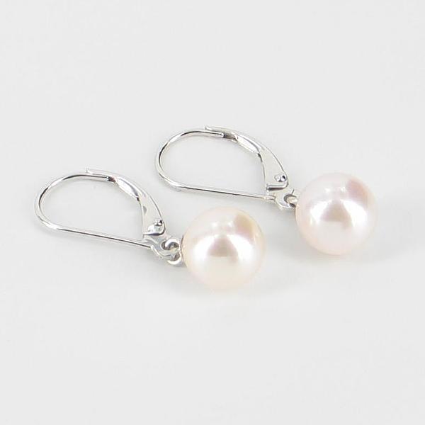 thumbnail image 2 of Skysk 8-9mm Black Akoya Cultured Pearl Dangle Earrings - Sterling Silver Leverback, AAA Quality 2 of 6