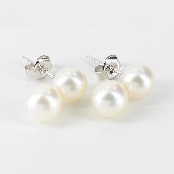 Freshwater Double Pearl Stud Earrings 6.5-7mm On 9K White Gold