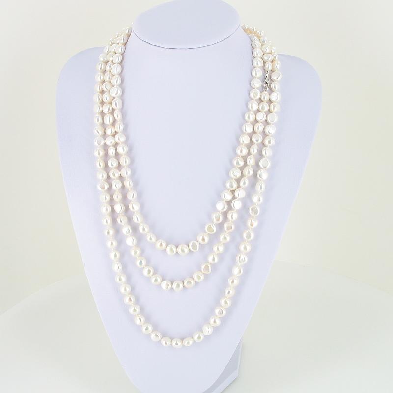 Two Metre Shanghai Style 9-10mm Baroque Pearl Necklace With Sterling Silver