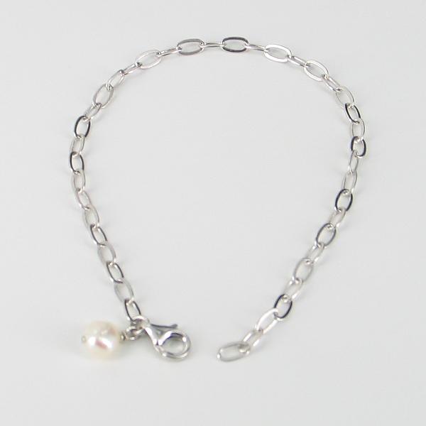 Sterling Silver Chain Bracelet With Baroque Pearl Charm