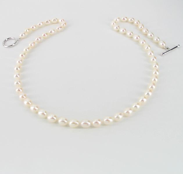 Freshwater Oval Pearl Necklace 6-6.5mm With Sterling Silver
