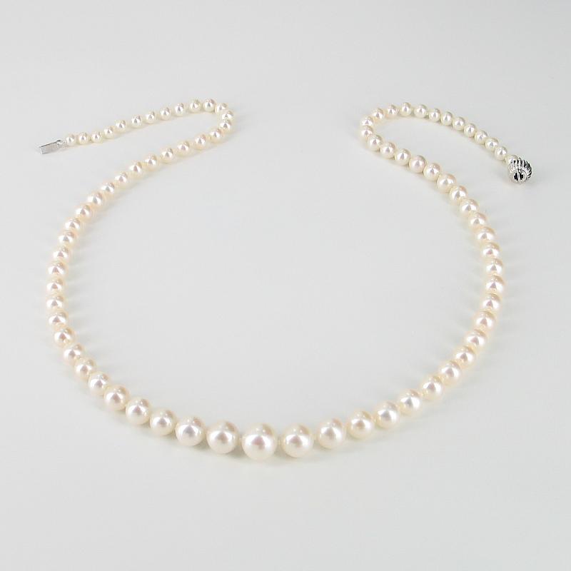 White Graduated Pearl Necklace 4.5-8.5mm With 14K White Gold