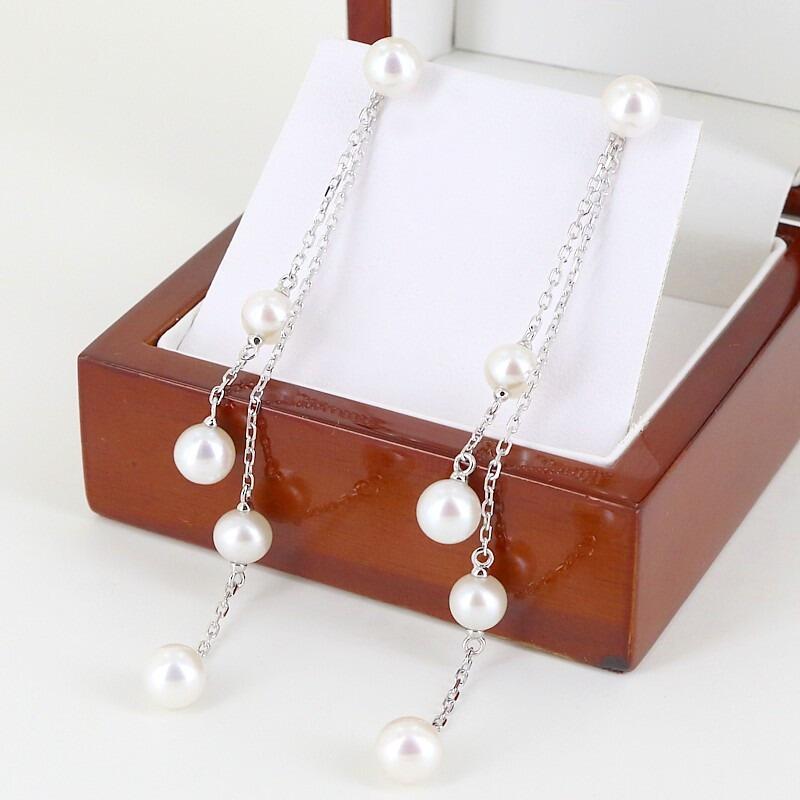 Orecchini A Monachella In Argento 925 Con Perla D'Acqua Dolce E Zirconi - 33x7 Mm - Gioiello Da Sposa