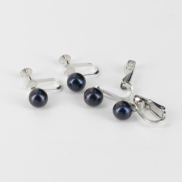 thumbnail image 2 of Fawfa Natural Black Tahitian Pearl Stud Earrings – Sterling Silver Plated, Button Shape, Handmade Dangle Earrings 2 of 4