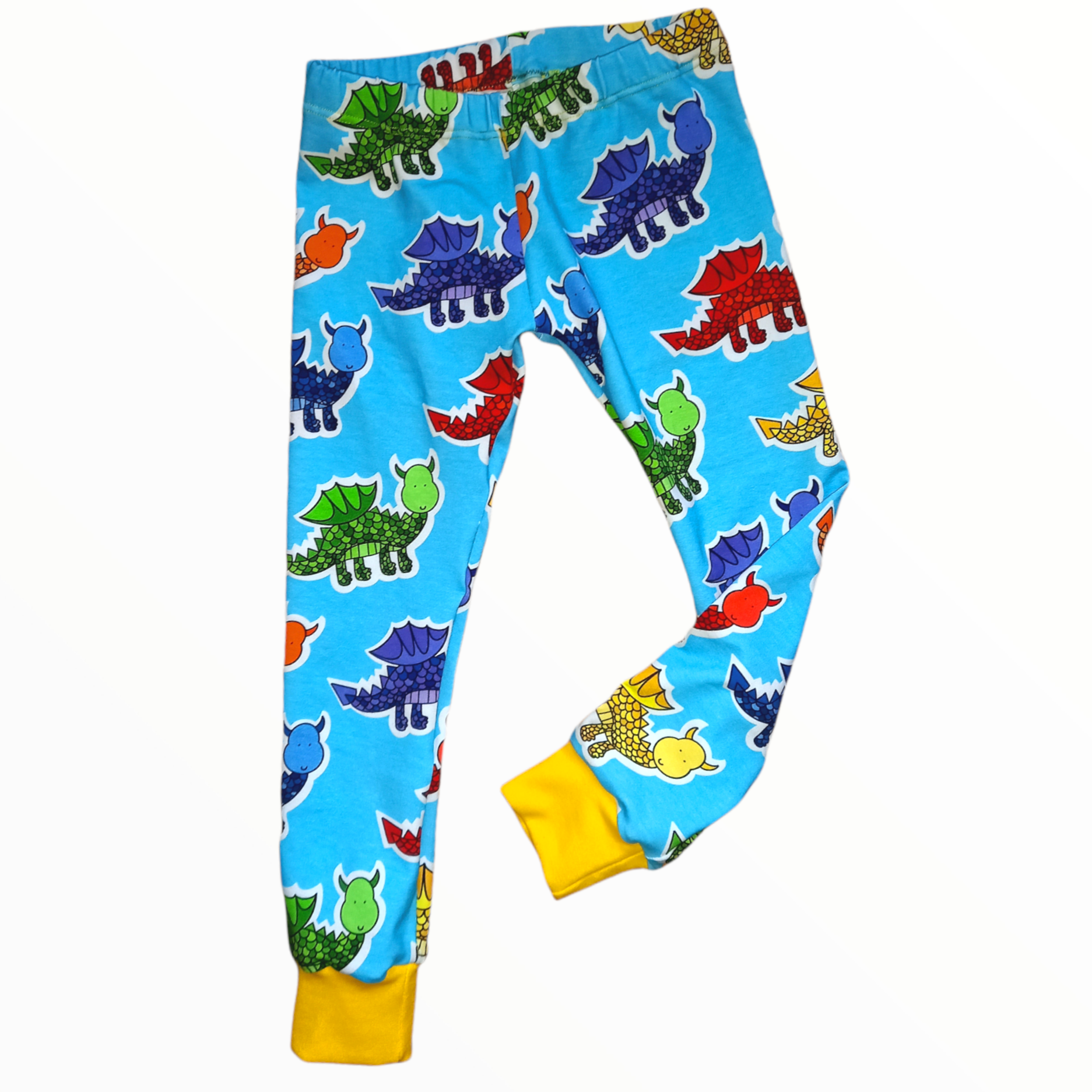 Childrens leggings with multicoloured smiling dragons
