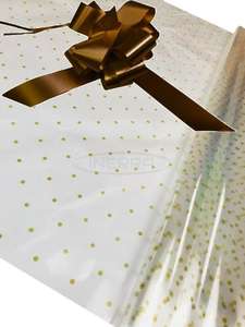 brown Hamper Cellophane and Large Aqua Bow for Wrapping Hampers
