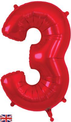 giant large number foil helium birthday party balloon red 3