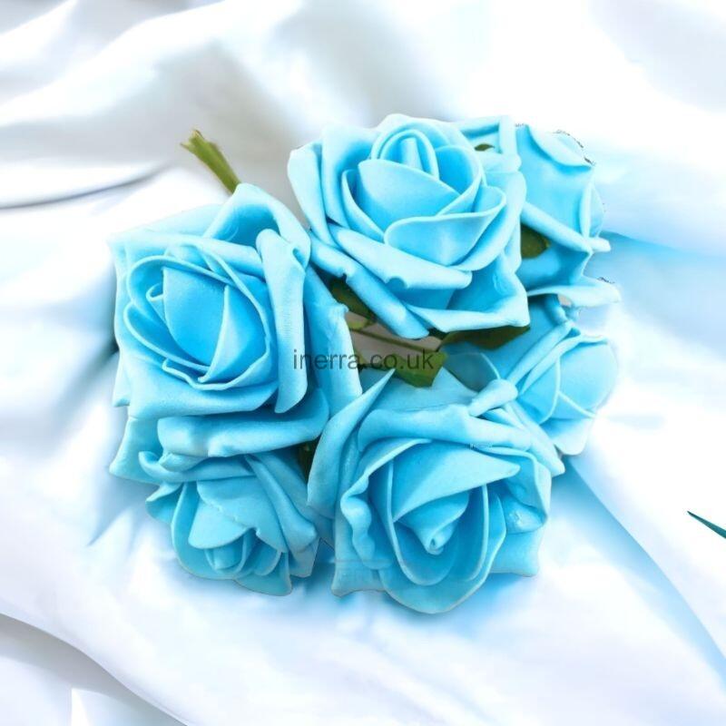 blue colourfast foam roses artificial
