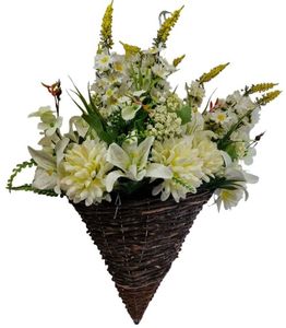 artificial flowers in hanging basket