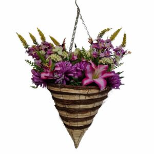 hanging basket with artificial flowers