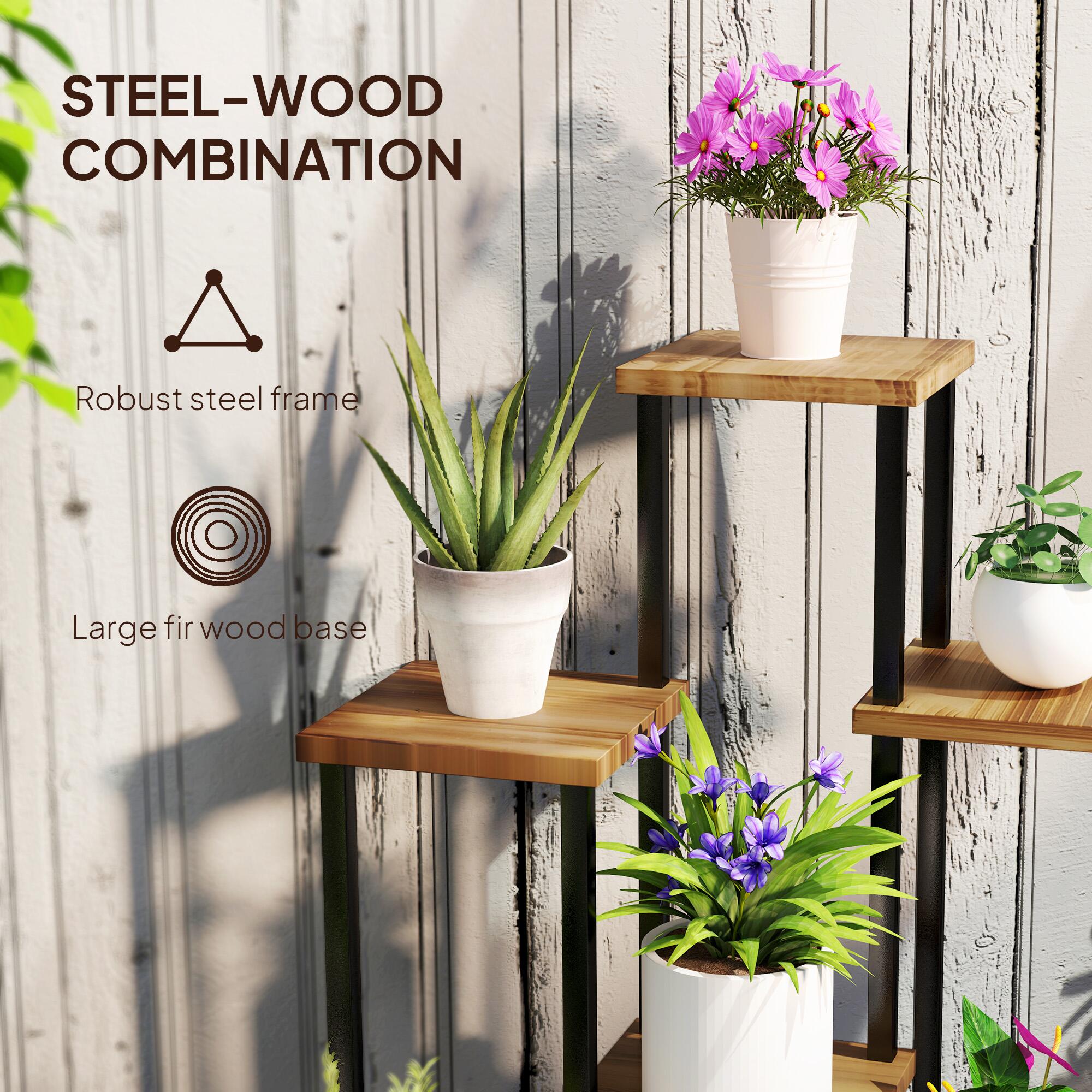 7 Tier Plant Stand Tall Steel Wood Plant Shelf