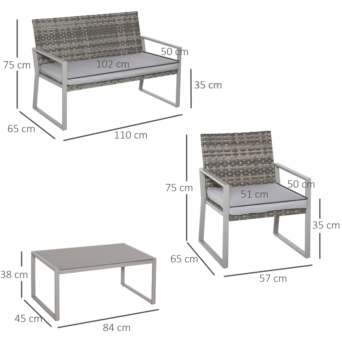 4piece outdoor garden rattan seating furniture set grey view 3