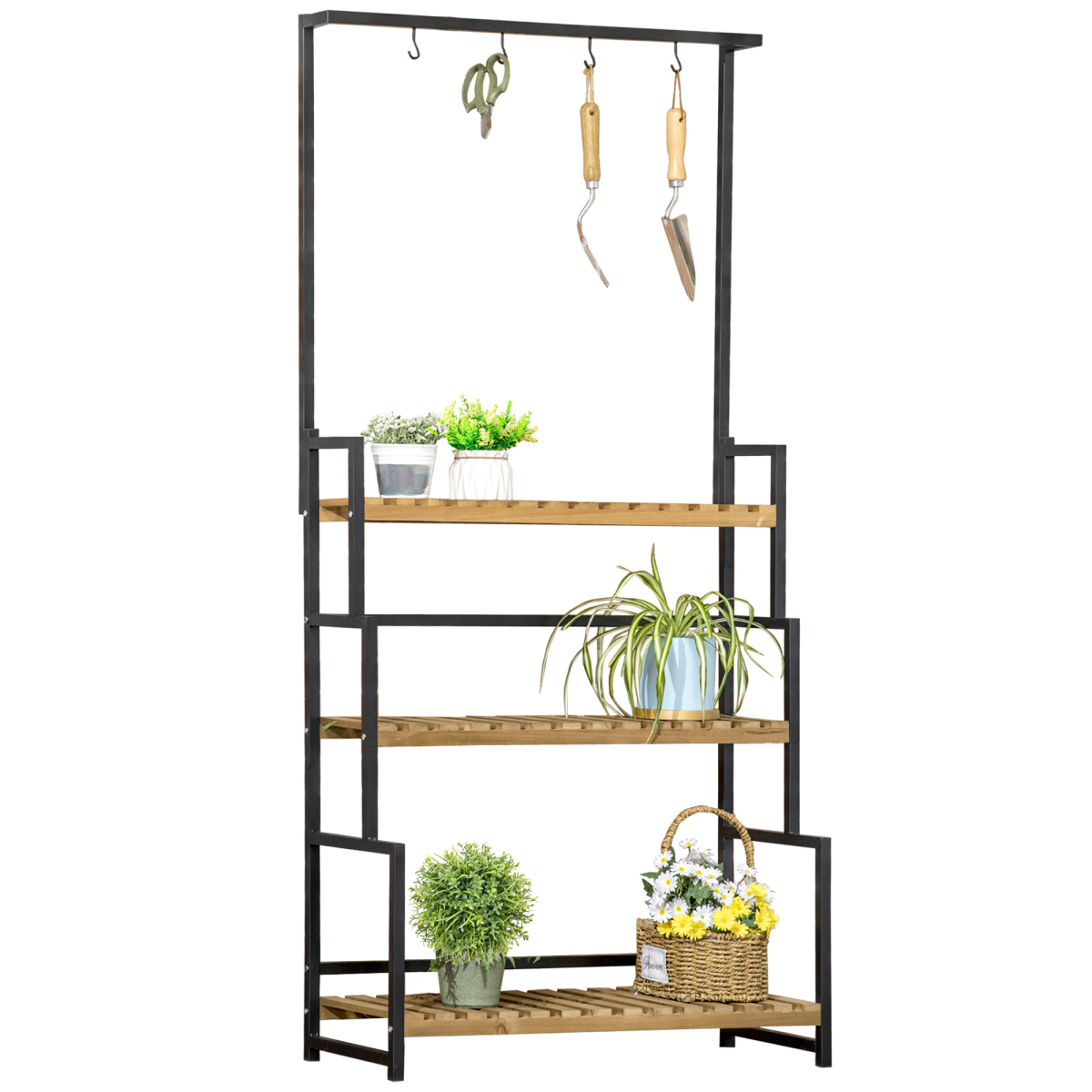 3 Tiered Plant Stand Rack with Hanging Hooks
